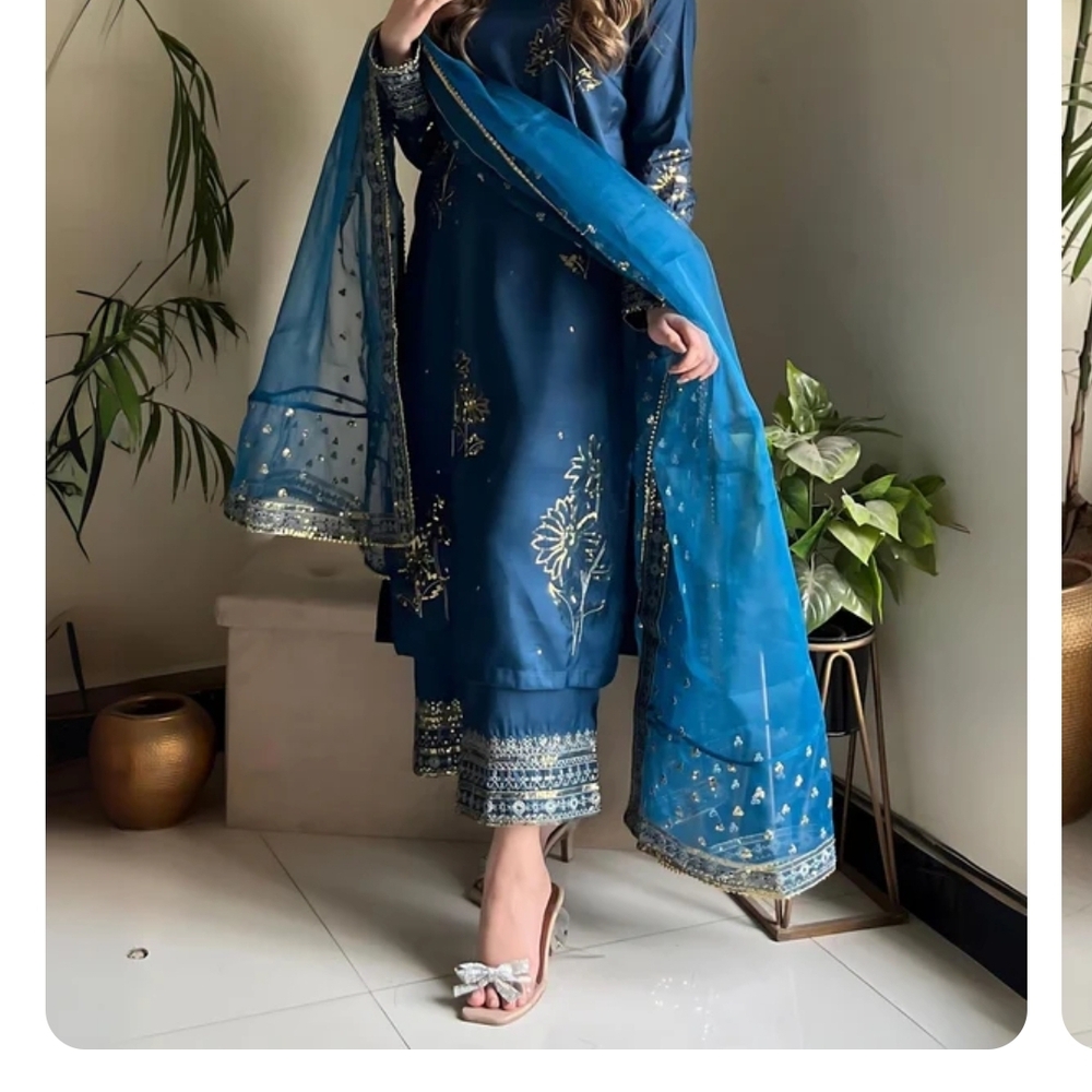 Salwar Kameez Teal Blue Embroidered Kurta Set